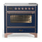 ILVE Majestic III 36-Inch Induction Range with 6 Induction Elements and Triple Glass Door Electric Oven in Mightnight Blue with Copper Trim (UMIB36NR3MBP)