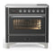 ILVE Majestic III 36-Inch Induction Range with 6 Induction Elements and Triple Glass Door Electric Oven in Matte Graphite with Chrome Trim (UMIB36NR3MGC)