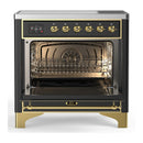ILVE Majestic III 36-Inch Induction Range with 6 Induction Elements and Triple Glass Door Electric Oven in Matte Graphite with Brass Trim (UMIB36NR3MGG)