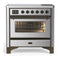 ILVE Majestic III 36-Inch Induction Range with 6 Induction Elements and Triple Glass Door Electric Oven in Stainless Steel with Burnished Trim (UMIB36NR3SSB)