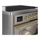 ILVE Majestic III 36-Inch Induction Range with 6 Induction Elements and Triple Glass Door Electric Oven in Stainless Steel with Brass Trim (UMIB36NR3SSG)