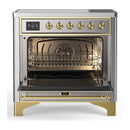 ILVE Majestic III 36-Inch Induction Range with 6 Induction Elements and Triple Glass Door Electric Oven in Stainless Steel with Brass Trim (UMIB36NR3SSG)