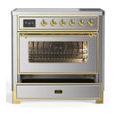 ILVE Majestic III 36-Inch Induction Range with 6 Induction Elements and Triple Glass Door Electric Oven in Stainless Steel with Brass Trim (UMIB36NR3SSG)
