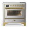 ILVE Majestic III 36-Inch Induction Range with 6 Induction Elements and Triple Glass Door Electric Oven in Stainless Steel with Brass Trim (UMIB36NR3SSG)