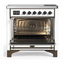 ILVE Majestic III 36-Inch Induction Range with 6 Induction Elements and Triple Glass Door Electric Oven in White with Burnished Trim (UMIB36NR3WHB)
