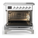 ILVE Majestic III 36-Inch Induction Range with 6 Induction Elements and Triple Glass Door Electric Oven in White with Chrome Trim (UMIB36NR3WHC)