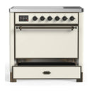 ILVE Majestic III 36-Inch Induction Range with 6 Induction Elements and Solid Door Electric Oven in Antique White with Burnished Trim (UMIB36QNR3AWB)