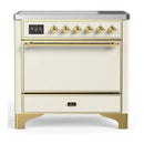ILVE Majestic III 36-Inch Induction Range with 6 Induction Elements and Solid Door Electric Oven in Antique White with Brass Trim (UMIB36QNR3AWG)