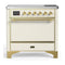 ILVE Majestic III 36-Inch Induction Range with 6 Induction Elements and Solid Door Electric Oven in Antique White with Brass Trim (UMIB36QNR3AWG)