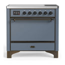 ILVE Majestic III 36-Inch Induction Range with 6 Induction Elements and Solid Door Electric Oven in Blue Grey with Burnished Trim (UMIB36QNR3BGB)