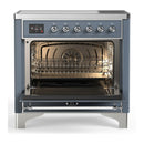 ILVE Majestic III 36-Inch Induction Range with 6 Induction Elements and Solid Door Electric Oven in Blue Grey with Chrome Trim (UMIB36QNR3BGC)