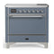 ILVE Majestic III 36-Inch Induction Range with 6 Induction Elements and Solid Door Electric Oven in Blue Grey with Chrome Trim (UMIB36QNR3BGC)