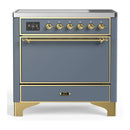 ILVE Majestic III 36-Inch Induction Range with 6 Induction Elements and Solid Door Electric Oven in Blue Grey with Brass Trim (UMIB36QNR3BGG)