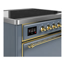 ILVE Majestic III 36-Inch Induction Range with 6 Induction Elements and Solid Door Electric Oven in Blue Grey with Brass Trim (UMIB36QNR3BGG)