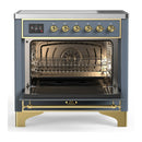 ILVE Majestic III 36-Inch Induction Range with 6 Induction Elements and Solid Door Electric Oven in Blue Grey with Brass Trim (UMIB36QNR3BGG)