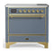 ILVE Majestic III 36-Inch Induction Range with 6 Induction Elements and Solid Door Electric Oven in Blue Grey with Brass Trim (UMIB36QNR3BGG)