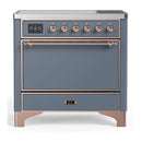 ILVE Majestic III 36-Inch Induction Range with 6 Induction Elements and Solid Door Electric Oven in Blue Grey with Copper Trim (UMIB36QNR3BGP)