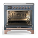 ILVE Majestic III 36-Inch Induction Range with 6 Induction Elements and Solid Door Electric Oven in Blue Grey with Copper Trim (UMIB36QNR3BGP)