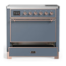 ILVE Majestic III 36-Inch Induction Range with 6 Induction Elements and Solid Door Electric Oven in Blue Grey with Copper Trim (UMIB36QNR3BGP)