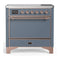 ILVE Majestic III 36-Inch Induction Range with 6 Induction Elements and Solid Door Electric Oven in Blue Grey with Copper Trim (UMIB36QNR3BGP)