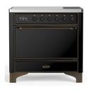 ILVE Majestic III 36-Inch Induction Range with 6 Induction Elements and Solid Door Electric Oven in Glossy Black with Burnished Trim (UMIB36QNR3BKB)