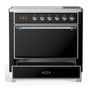ILVE Majestic III 36-Inch Induction Range with 6 Induction Elements and Solid Door Electric Oven in Glossy Black with Chrome Trim (UMIB36QNR3BKC)