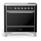 ILVE Majestic III 36-Inch Induction Range with 6 Induction Elements and Solid Door Electric Oven in Glossy Black with Chrome Trim (UMIB36QNR3BKC)