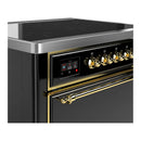 ILVE Majestic III 36-Inch Induction Range with 6 Induction Elements and Solid Door Electric Oven in Glossy Black with Brass Trim (UMIB36QNR3BKG)
