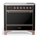 ILVE Majestic III 36-Inch Induction Range with 6 Induction Elements and Solid Door Electric Oven in Glossy Black with Copper Trim (UMIB36QNR3BKP)