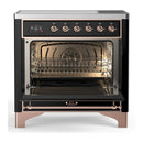 ILVE Majestic III 36-Inch Induction Range with 6 Induction Elements and Solid Door Electric Oven in Glossy Black with Copper Trim (UMIB36QNR3BKP)