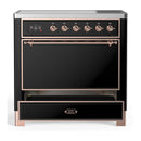 ILVE Majestic III 36-Inch Induction Range with 6 Induction Elements and Solid Door Electric Oven in Glossy Black with Copper Trim (UMIB36QNR3BKP)