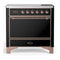 ILVE Majestic III 36-Inch Induction Range with 6 Induction Elements and Solid Door Electric Oven in Glossy Black with Copper Trim (UMIB36QNR3BKP)