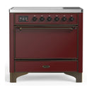 ILVE Majestic III 36-Inch Induction Range with 6 Induction Elements and Solid Door Electric Oven in Burgundy with Burnished Trim (UMIB36QNR3BUB)