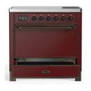 ILVE Majestic III 36-Inch Induction Range with 6 Induction Elements and Solid Door Electric Oven in Burgundy with Burnished Trim (UMIB36QNR3BUB)