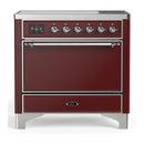 ILVE Majestic III 36-Inch Induction Range with 6 Induction Elements and Solid Door Electric Oven in Burgundy with Chrome Trim (UMIB36QNR3BUC)