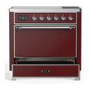 ILVE Majestic III 36-Inch Induction Range with 6 Induction Elements and Solid Door Electric Oven in Burgundy with Chrome Trim (UMIB36QNR3BUC)