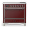 ILVE Majestic III 36-Inch Induction Range with 6 Induction Elements and Solid Door Electric Oven in Burgundy with Chrome Trim (UMIB36QNR3BUC)