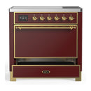 ILVE Majestic III 36-Inch Induction Range with 6 Induction Elements and Solid Door Electric Oven in Burgundy with Brass Trim (UMIB36QNR3BUG)