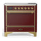 ILVE Majestic III 36-Inch Induction Range with 6 Induction Elements and Solid Door Electric Oven in Burgundy with Brass Trim (UMIB36QNR3BUG)