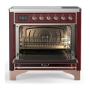 ILVE Majestic III 36-Inch Induction Range with 6 Induction Elements and Solid Door Electric Oven in Burgundy with Copper Trim (UMIB36QNR3BUP)