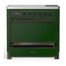 ILVE Majestic III 36-Inch Induction Range with 6 Induction Elements and Solid Door Electric Oven in Emerald Green with Burnished Trim (UMIB36QNR3EGB)
