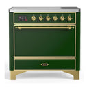ILVE Majestic III 36-Inch Induction Range with 6 Induction Elements and Solid Door Electric Oven in Emerald Green with Brass Trim (UMIB36QNR3EGG)