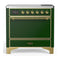 ILVE Majestic III 36-Inch Induction Range with 6 Induction Elements and Solid Door Electric Oven in Emerald Green with Brass Trim (UMIB36QNR3EGG)