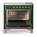 ILVE Majestic III 36-Inch Induction Range with 6 Induction Elements and Solid Door Electric Oven in Emerald Green with Copper Trim (UMIB36QNR3EGP)