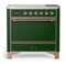ILVE Majestic III 36-Inch Induction Range with 6 Induction Elements and Solid Door Electric Oven in Emerald Green with Copper Trim (UMIB36QNR3EGP)