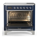 ILVE Majestic III 36-Inch Induction Range with 6 Induction Elements and Solid Door Electric Oven in Mightnight Blue with Chrome Trim (UMIB36QNR3MBC)