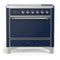 ILVE Majestic III 36-Inch Induction Range with 6 Induction Elements and Solid Door Electric Oven in Mightnight Blue with Chrome Trim (UMIB36QNR3MBC)