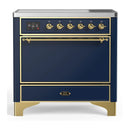 ILVE Majestic III 36-Inch Induction Range with 6 Induction Elements and Solid Door Electric Oven in Mightnight Blue with Brass Trim (UMIB36QNR3MBG)