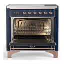 ILVE Majestic III 36-Inch Induction Range with 6 Induction Elements and Solid Door Electric Oven in Mightnight Blue with Copper Trim (UMIB36QNR3MBP)