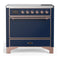 ILVE Majestic III 36-Inch Induction Range with 6 Induction Elements and Solid Door Electric Oven in Mightnight Blue with Copper Trim (UMIB36QNR3MBP)